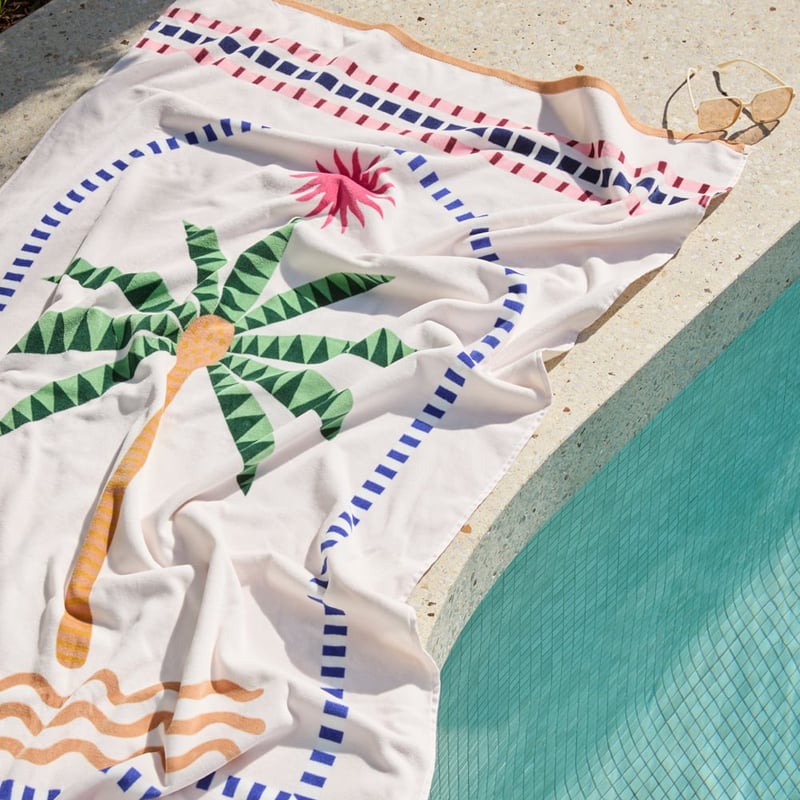 Luxe Natural Palm Velour Beach Towel