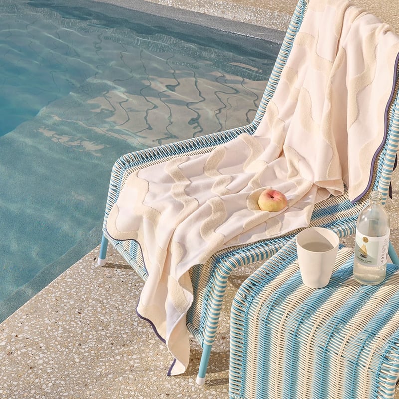 Terry Textured Cream & Navy Beach Towel