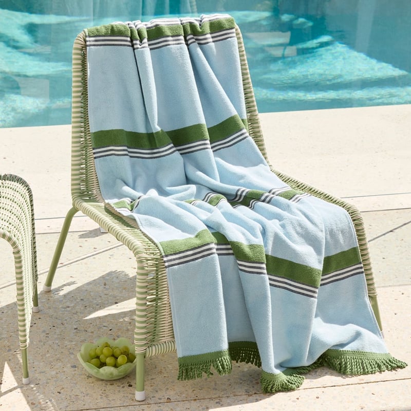 Terry Textured Soft Blue Stripe Beach Towel