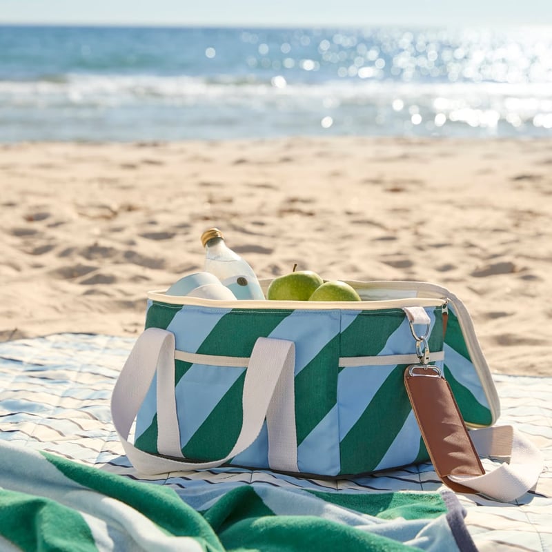 Small Forest & Chambray Stripe Beach Cooler Bag