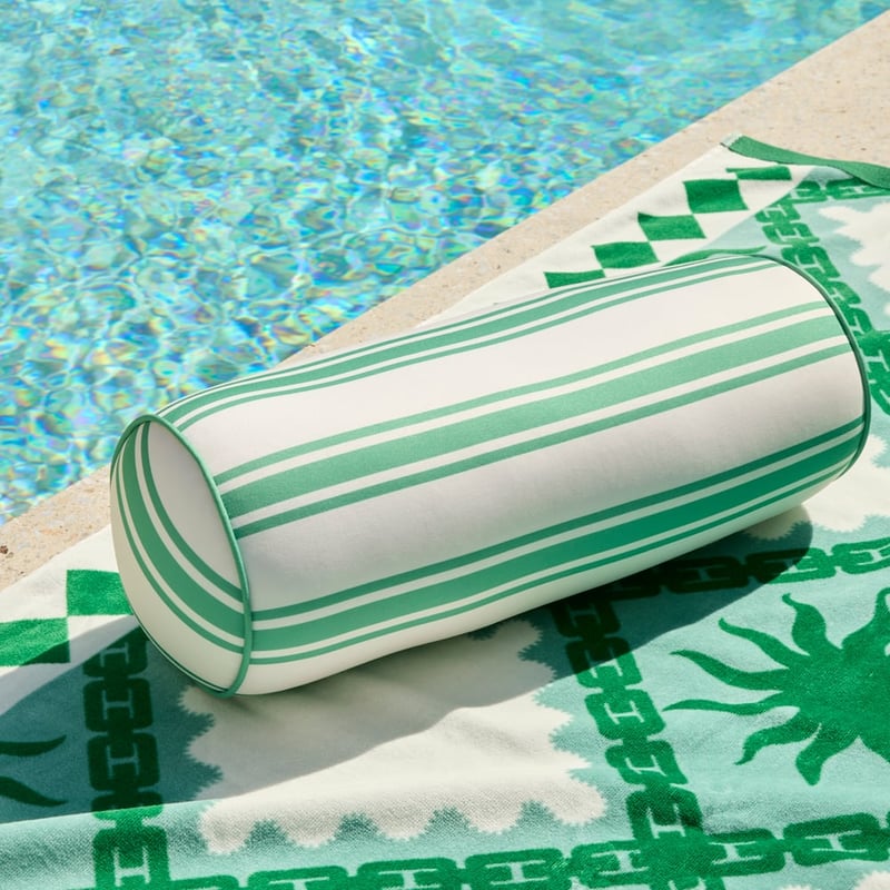 Green Stripe Cylinder Beach Pillow