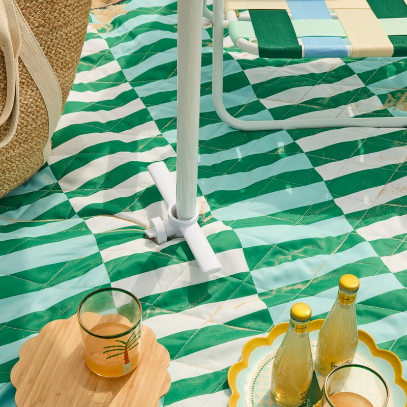 Green Stripe Cabana Umbrella Picnic Rug