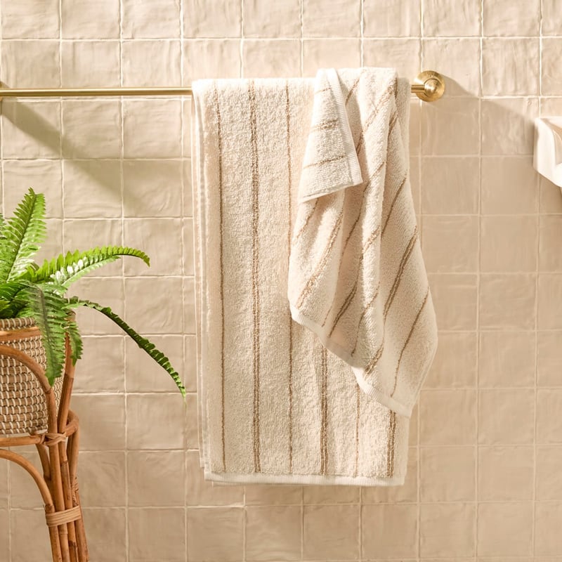 Hudson Stripe Almond & Natural Towel Range