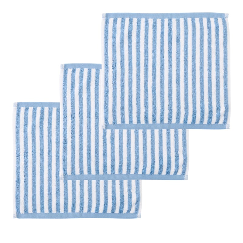 Ruby Chambray Blue & White Stripe Face Washer Pack of 3
