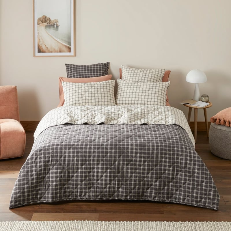 Stonewashed Cotton Charcoal Grid Quilted Pillowcases