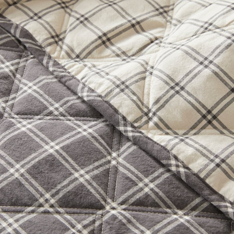 Stonewashed Cotton Charcoal Grid Quilted Coverlet Separates