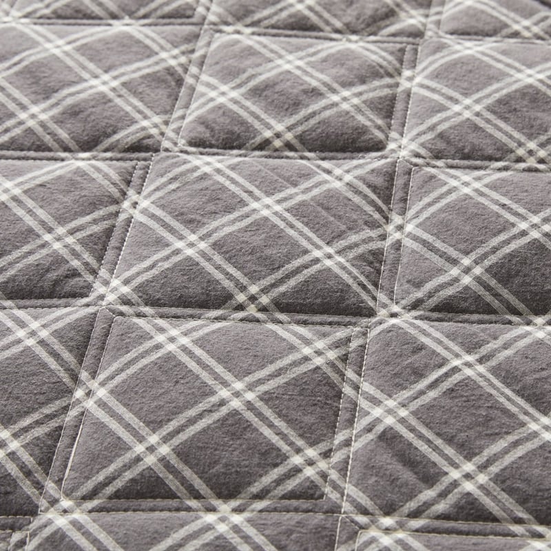 Stonewashed Cotton Charcoal Grid Quilted Coverlet Separates