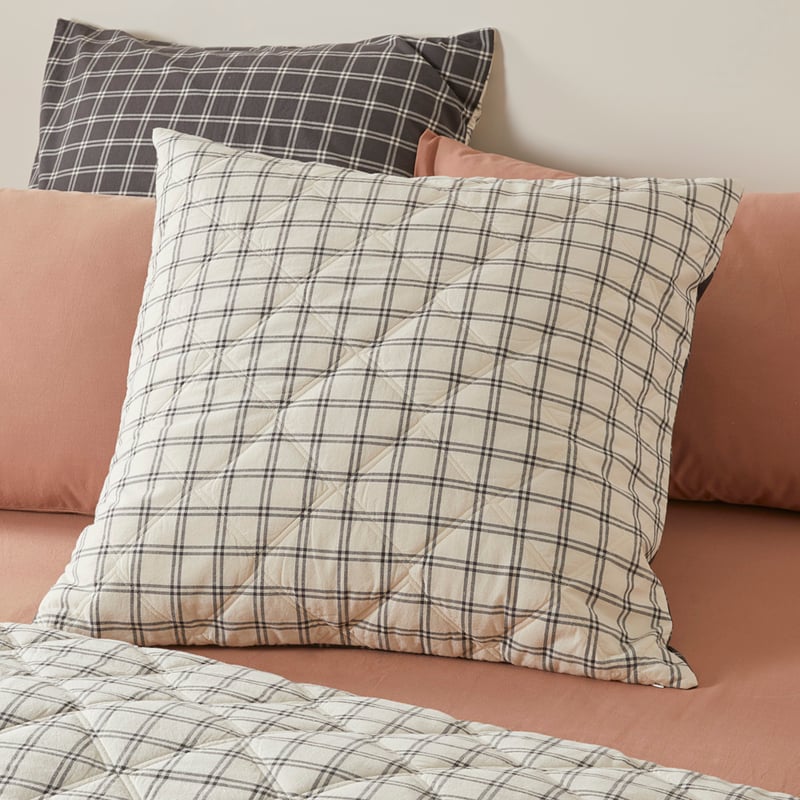Stonewashed Cotton Charcoal Grid Quilted Pillowcases