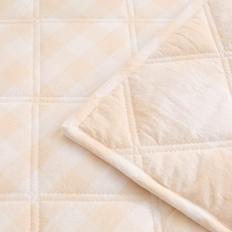 Stonewashed Cotton Sand Gingham Quilted Coverlet Separates