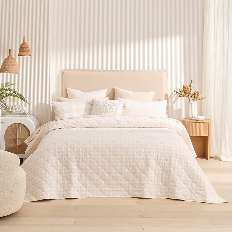 Stonewashed Cotton Sand Gingham Quilted Pillowcases