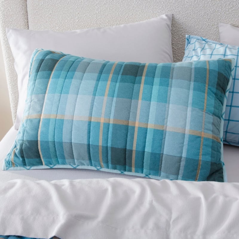 Flannelette Printed Stirling Check Blue Quilted Pillowcases