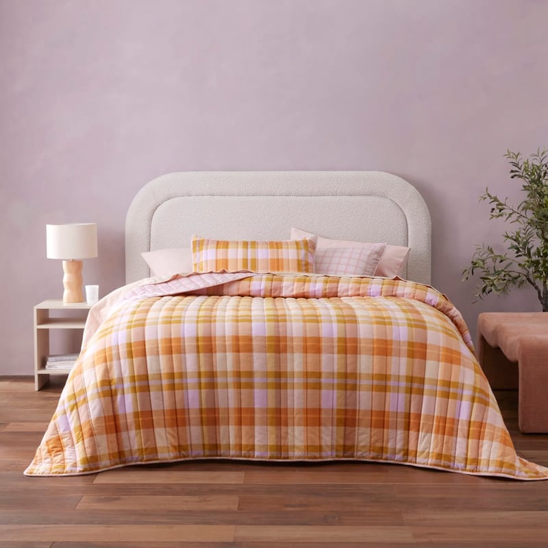 Flannelette Printed Melrose Check Spice Quilted Pillowcases