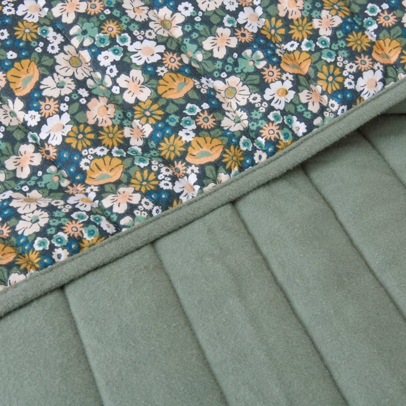 Flannelette Printed Libertine Floral Green Quilted Coverlet Separates