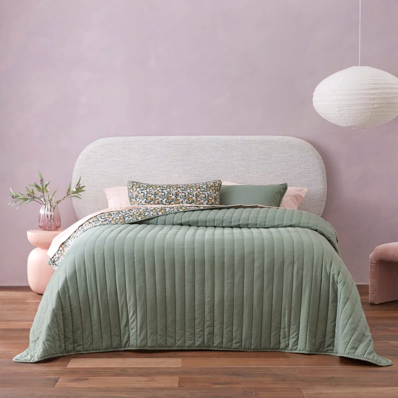 Flannelette Printed Libertine Floral Green Quilted Coverlet Separates