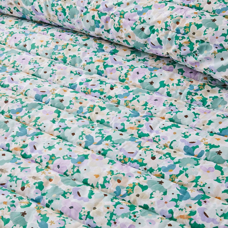 Holly Green Floral Quilted Coverlet Separates