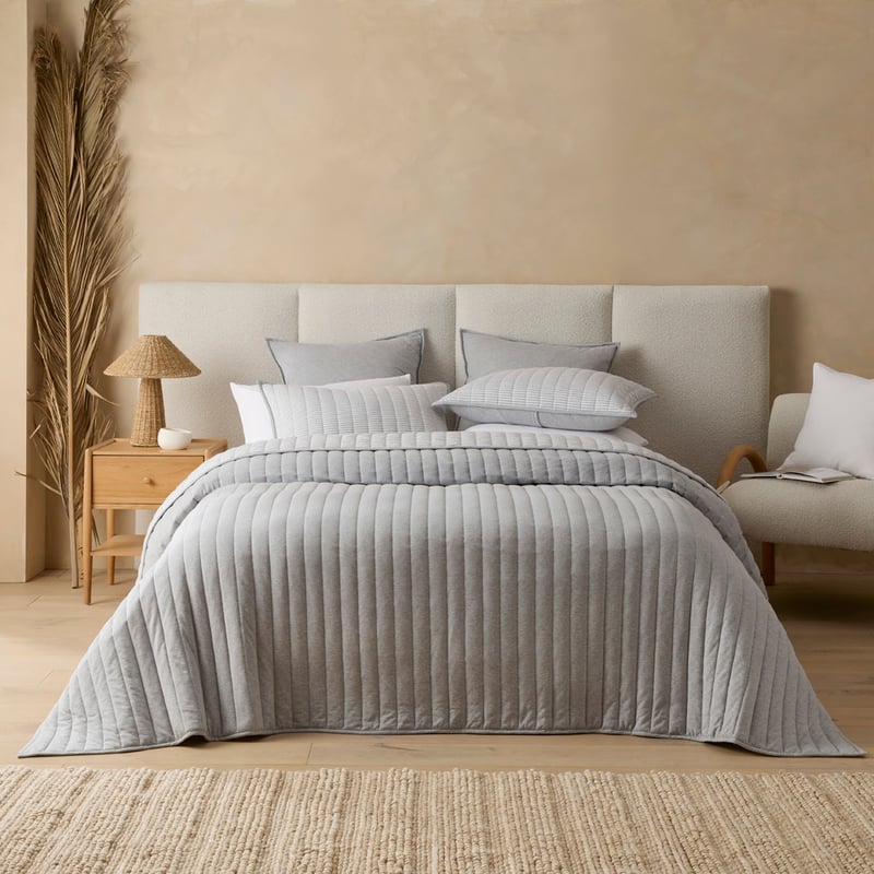 Ultra Soft Jersey Grey Marble & Grey Stripe Quilted Coverlet Separates
