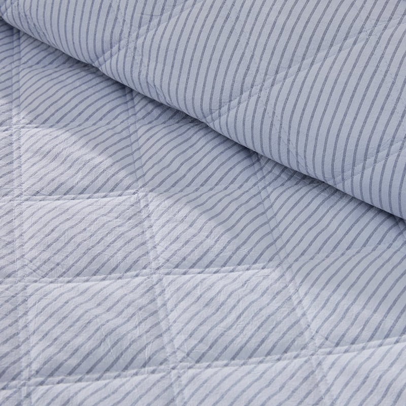 Stonewashed Cotton Printed Thin Chambray Stripe Quilted Coverlet Separates