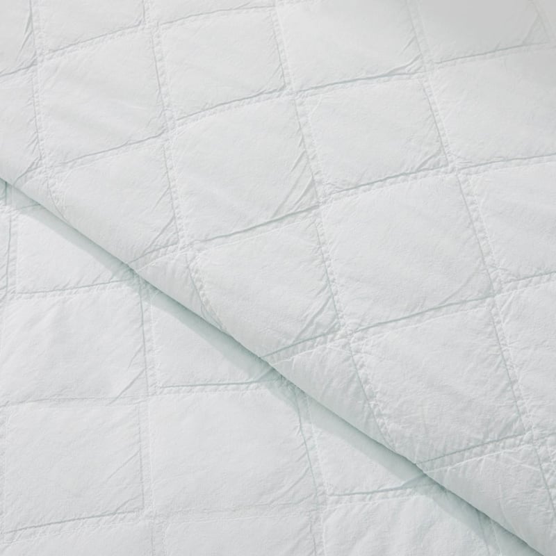 Stonewashed Cotton Chalk Blue Quilted Coverlet Separates