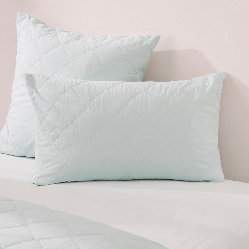 Stonewashed Cotton Chalk Blue Quilted Pillowcases