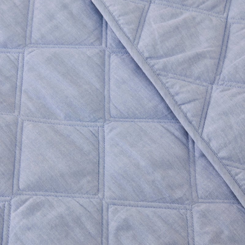 Stonewashed Cotton Chambray Blue Quilted Coverlet Separates