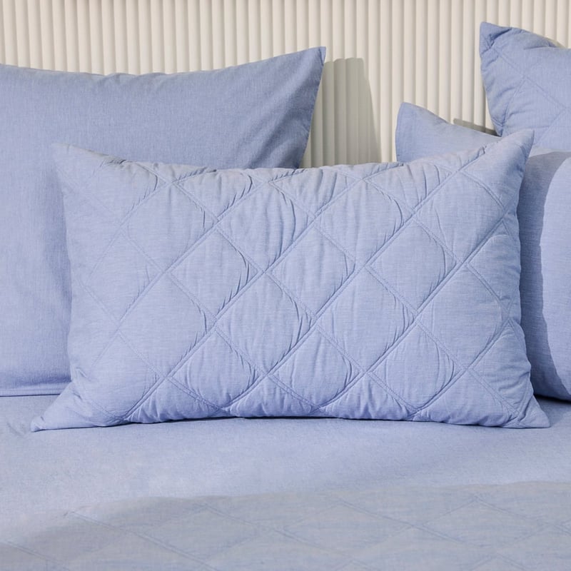 Stonewashed Cotton Chambray Blue Quilted Pillowcases