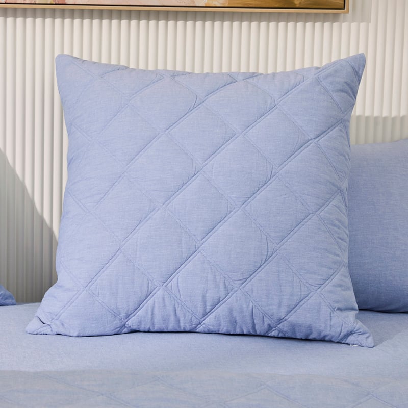 Stonewashed Cotton Chambray Blue Quilted Pillowcases