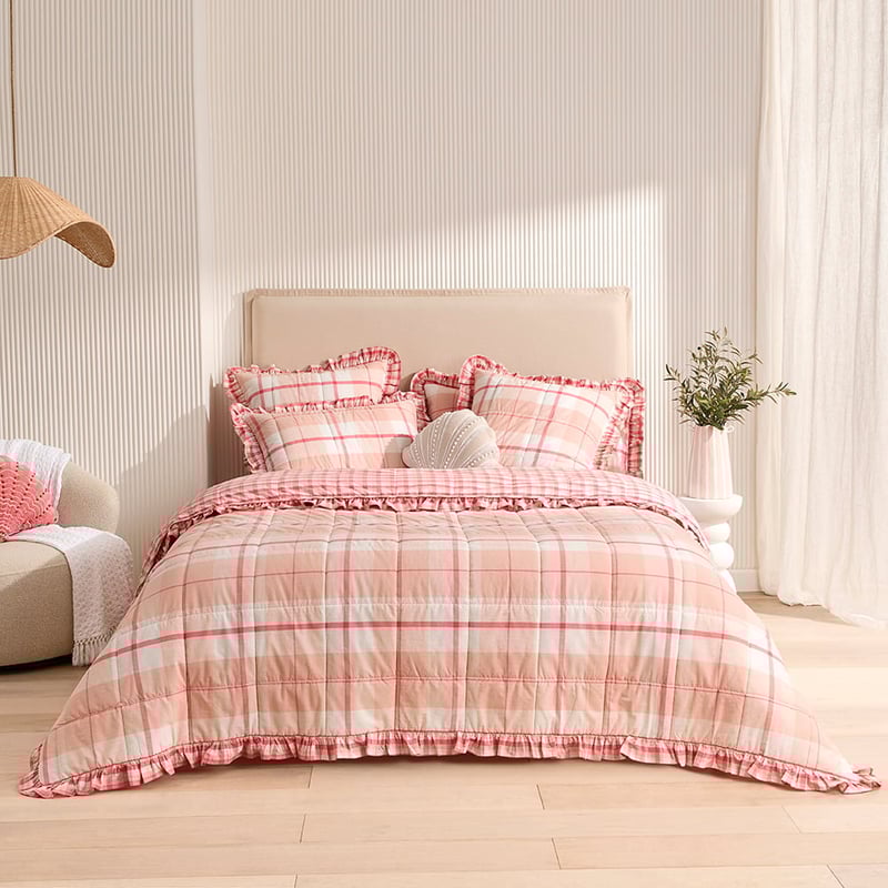 Tillie Pink Check Ruffle Quilted Coverlet Separates