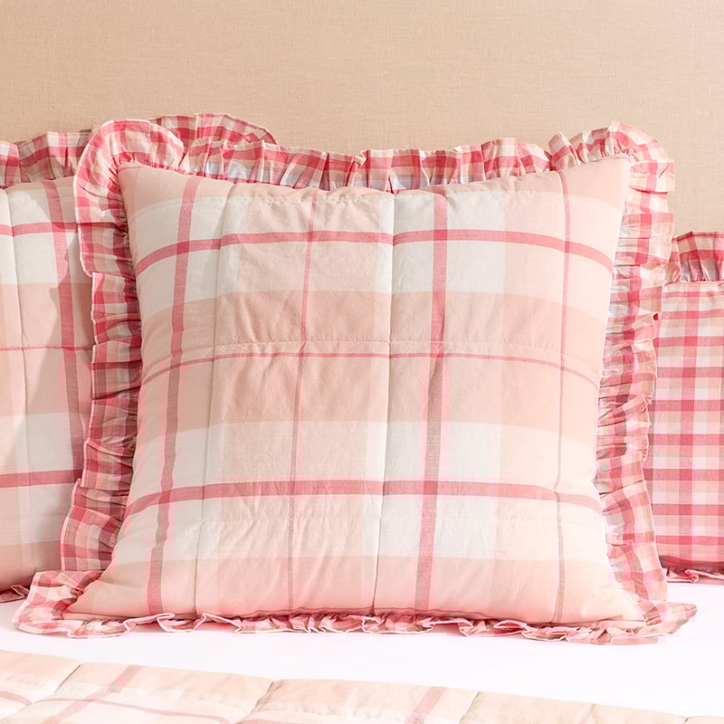 Tillie Pink Check Ruffle Quilted Coverlet Separates