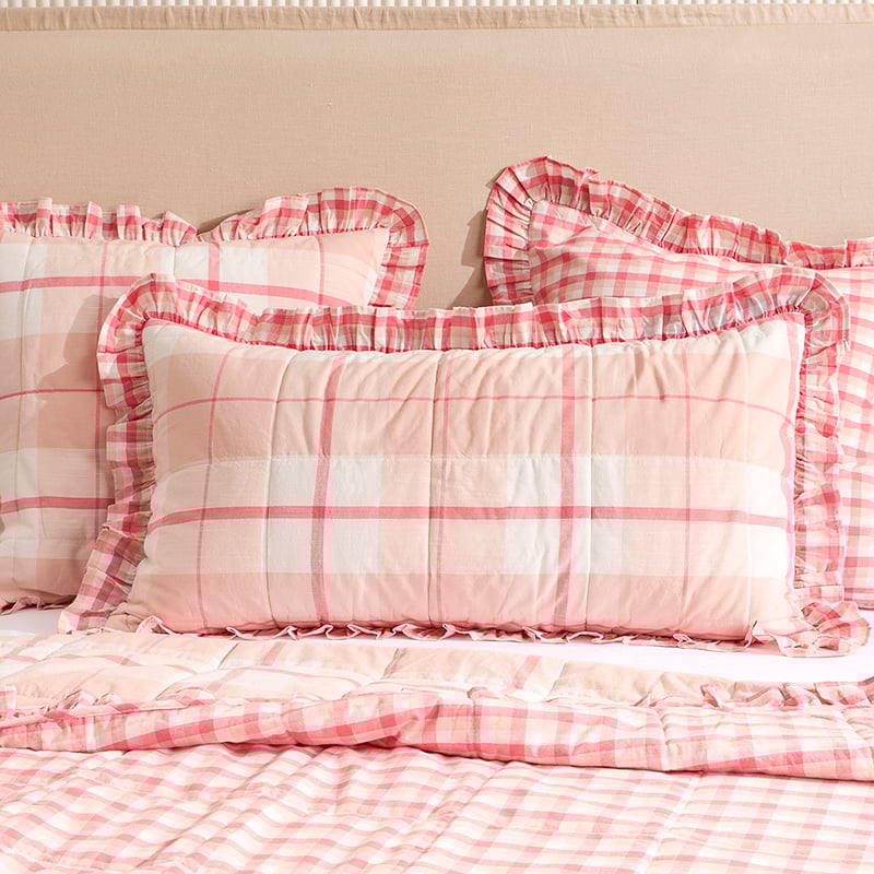 Tillie Pink Check Ruffle Quilted Coverlet Separates