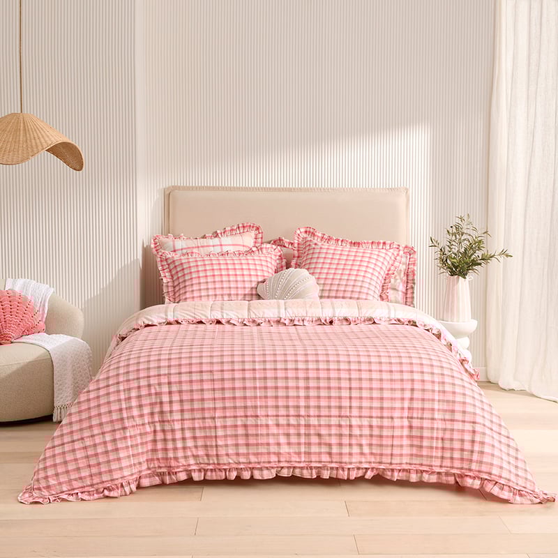Tillie Pink Check Ruffle Quilted Coverlet Separates