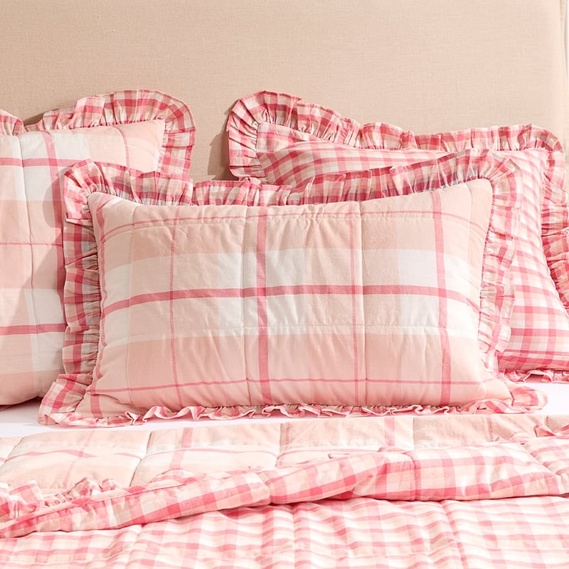 Tillie Pink Check Ruffle Quilted Coverlet Separates
