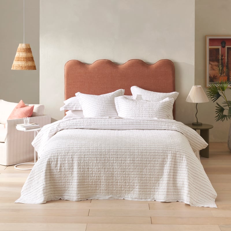 Vintage Washed Linen Cinnamon Stripe Quilted Coverlet Separates