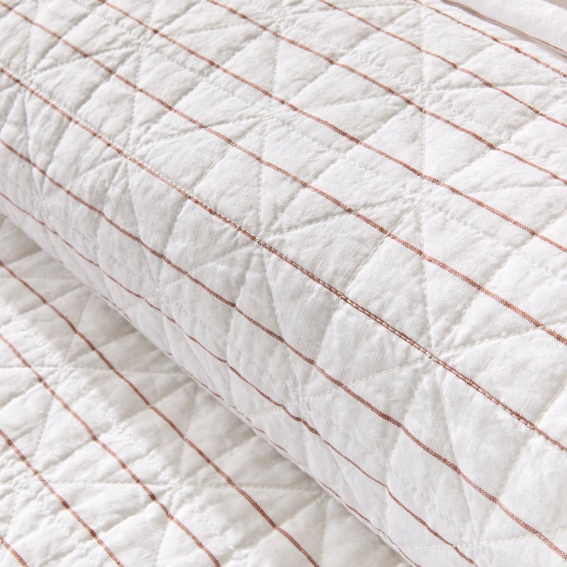 Vintage Washed Linen Cinnamon Stripe Quilted Coverlet Separates