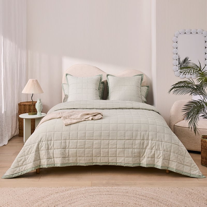 Bodhi Eucalyptus Stripe Quilted Coverlet Separates