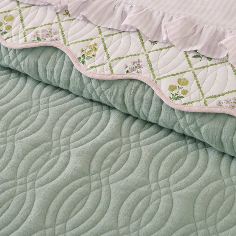 Josephine Floral Green Quilted Coverlet Separates