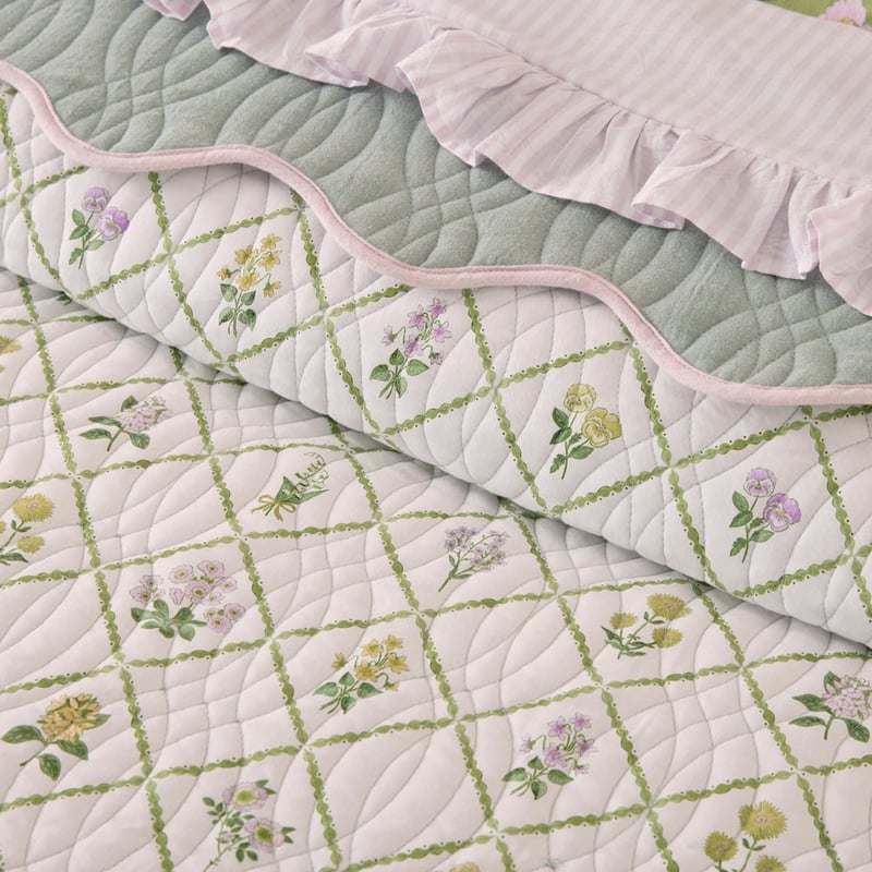Josephine Floral Green Quilted Coverlet Separates