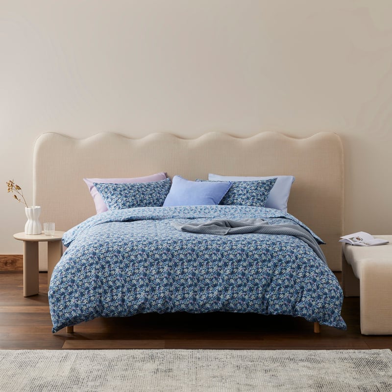 Flannelette Printed Winter Blossom Blue Quilt Cover Set