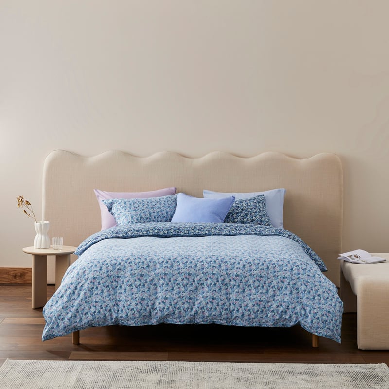 Flannelette Printed Winter Blossom Blue Quilt Cover Set