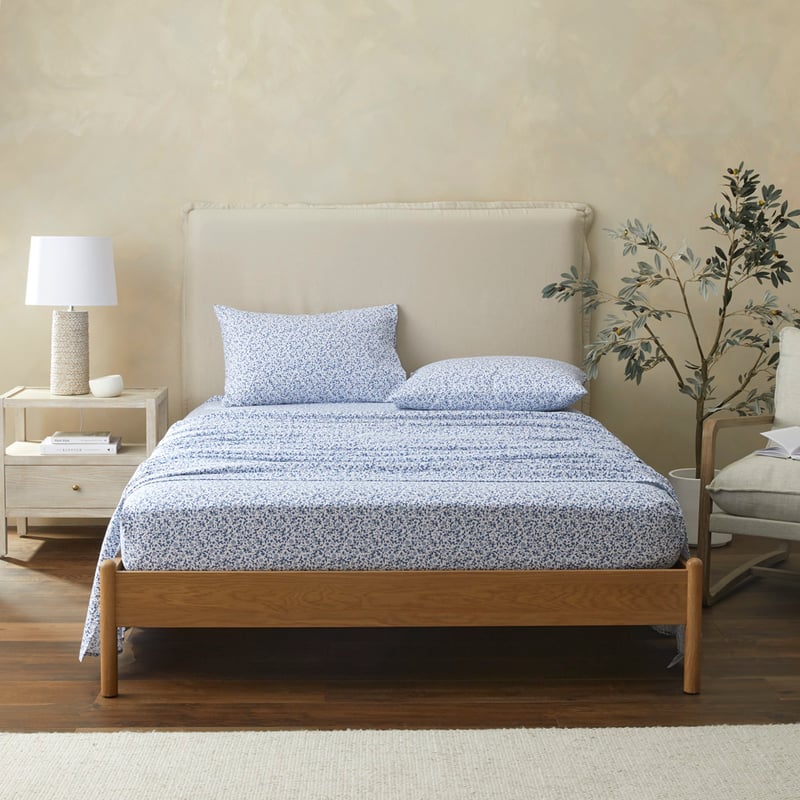 Flannelette Printed Provincial Floral Blue Sheet Set