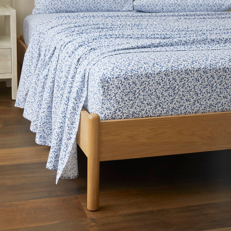 Flannelette Printed Provincial Floral Blue Sheet Set