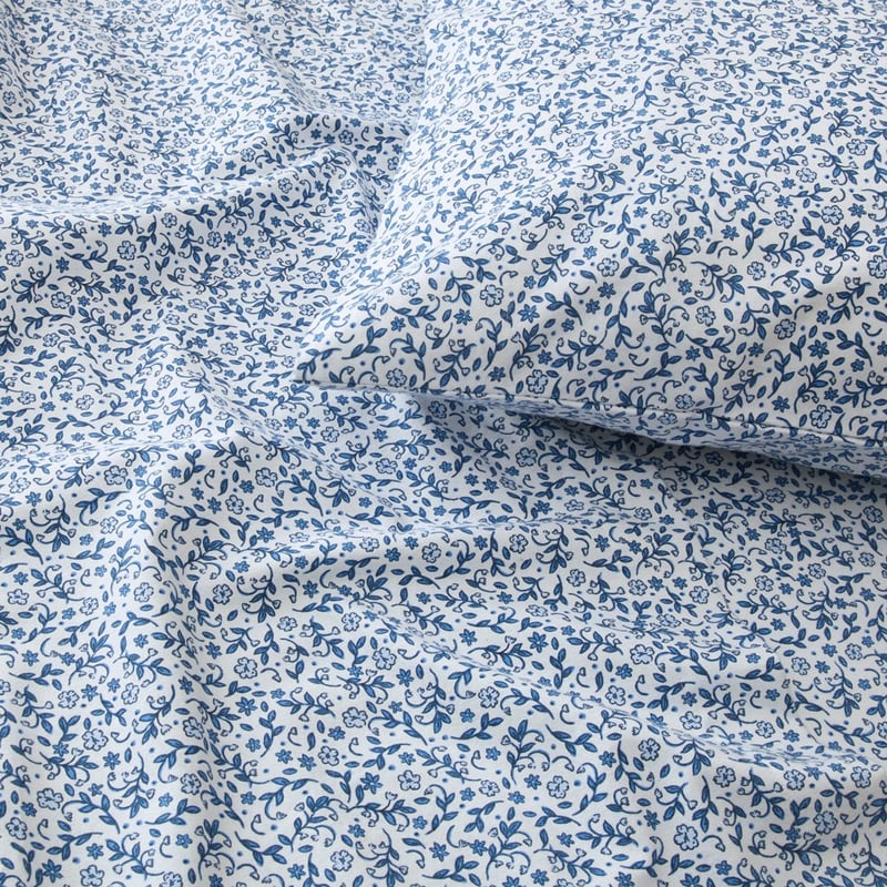 Flannelette Printed Provincial Floral Blue Sheet Set