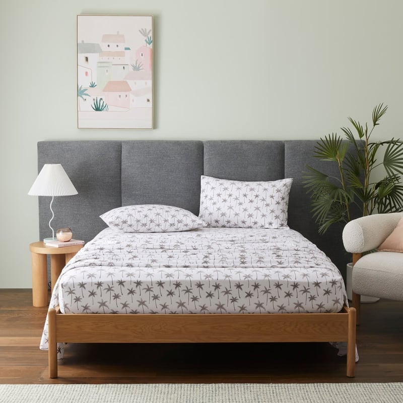 Flannelette Printed Charcoal Palms Sheet Set