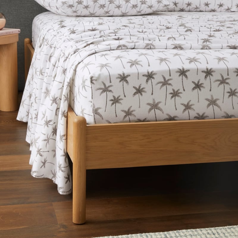 Flannelette Printed Charcoal Palms Sheet Set