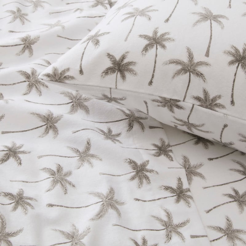 Flannelette Printed Charcoal Palms Sheet Set