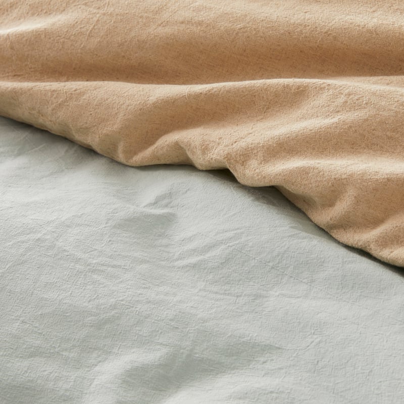 Olsen Linen Cotton Natural & Aquamarine Quilt Cover Set