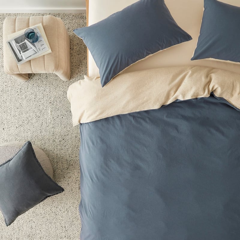 Olsen Linen Cotton Natural & Indigo Quilt Cover Set