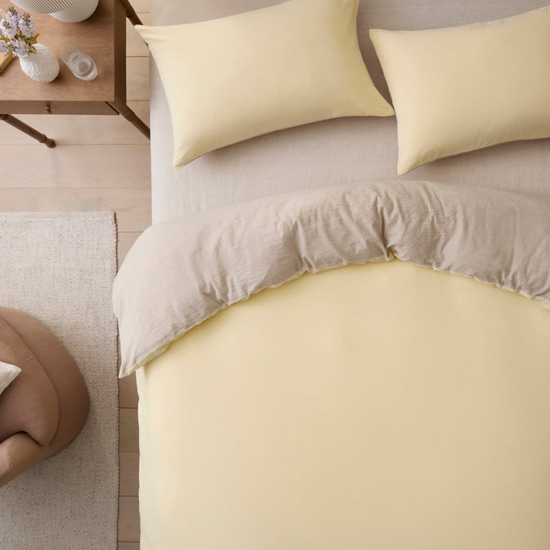 Olsen Natural & Lemon Linen Cotton Quilt Cover Set