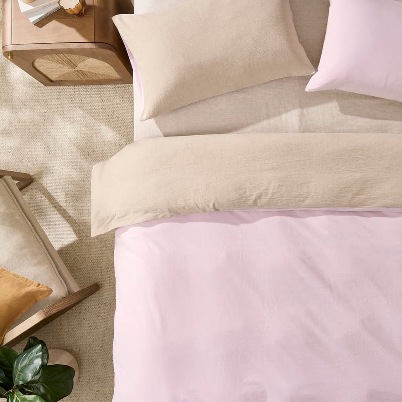 Olsen Natural & Lilac Linen Cotton Quilt Cover Set