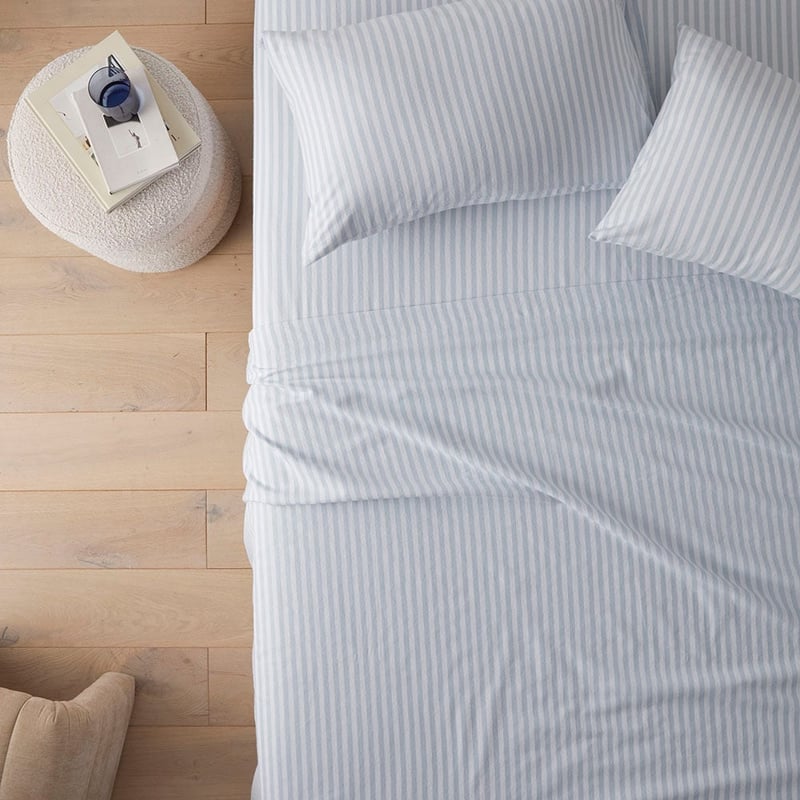 Flannelette Blue Stripe Printed Sheet Set