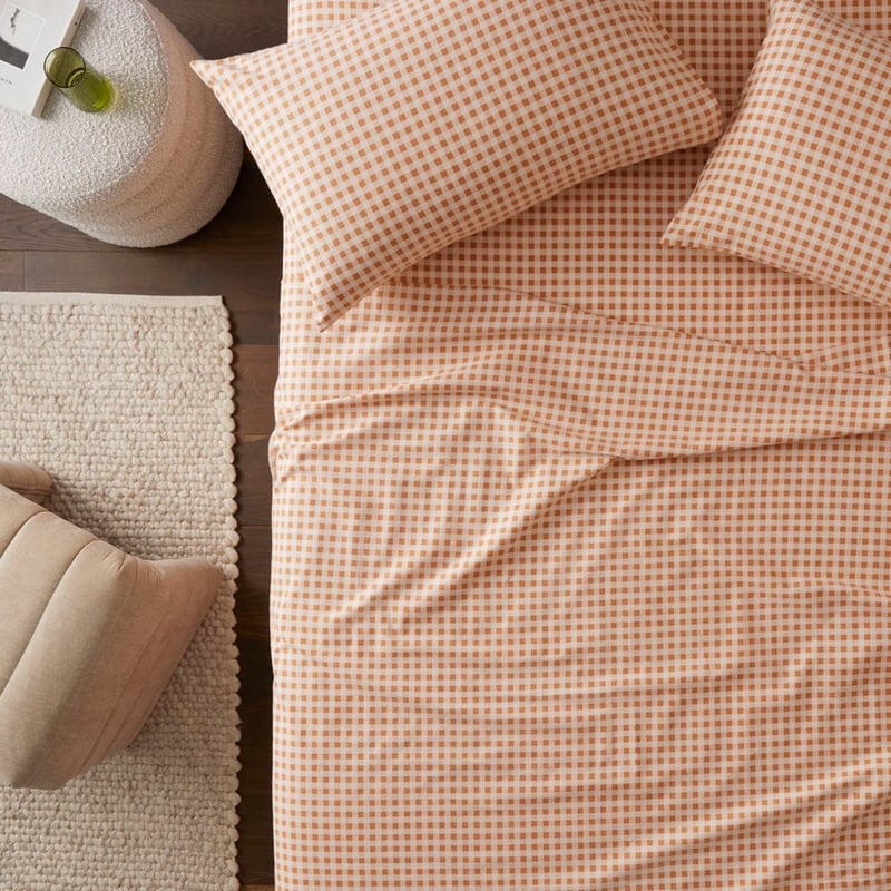 Flannelette Clay Gingham Printed Sheet Set